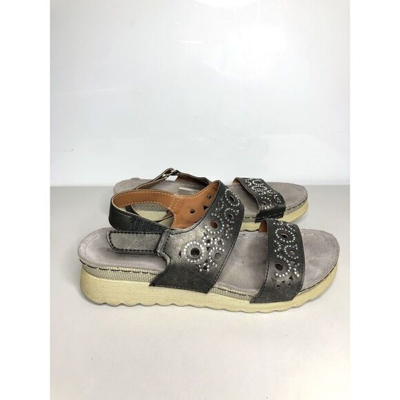 Flexus Spring Step Anatomic Black Leather Rhinestone Strap Sandals Women 8US/39 - Picture 3 of 14